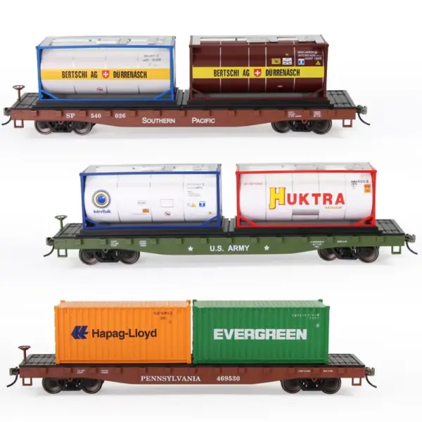 HO Scale 1:87 Flat Car with Shipping Containers - Image 2