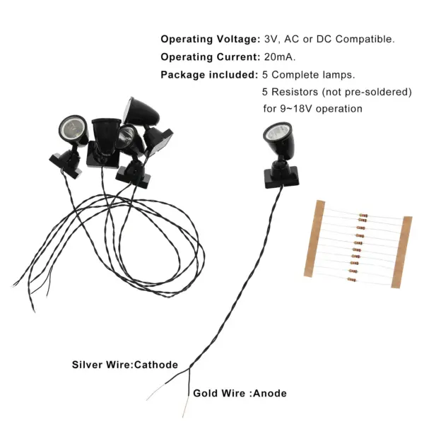 5pcs O Scale Warm White Model Railway Lights