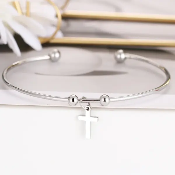 Gold Color Cross Cuff Bracelet for Women - Image 3