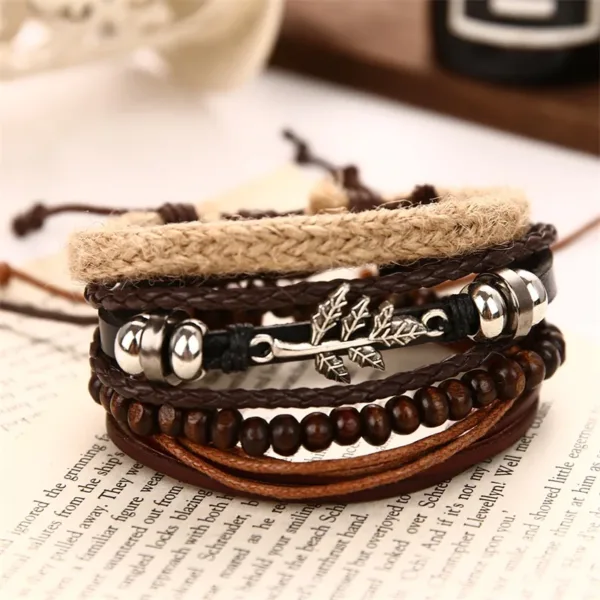 Vintage Multilayer Adjustable Leaf Leather Bracelet