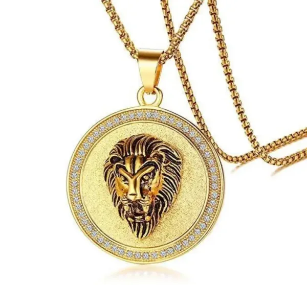 Lion Head Round Medal Pendant Necklace - Image 6