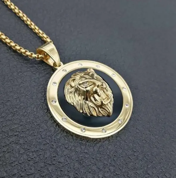 Lion Head Round Medal Pendant Necklace - Image 2