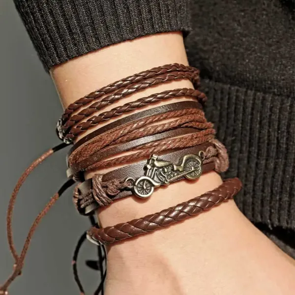 Boho Multilayer Leather Charm Bracelet Set