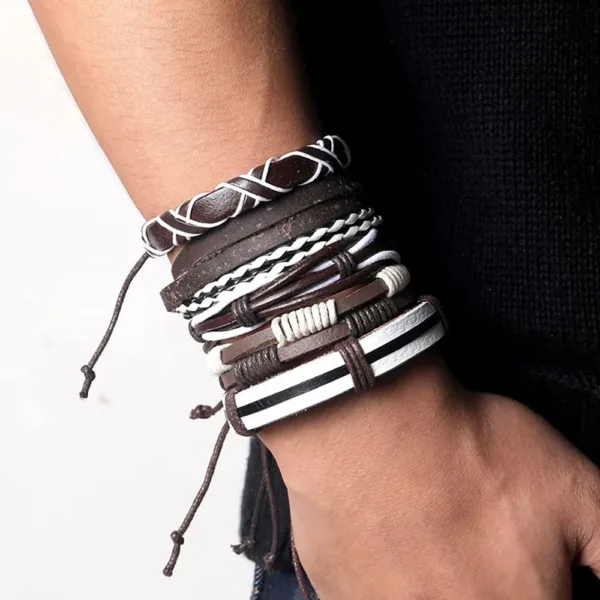 Leather Charm Bracelet with Geometric Design - Image 7