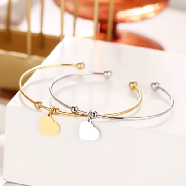 Gold Heart Cuff Bracelet for Women - Image 4