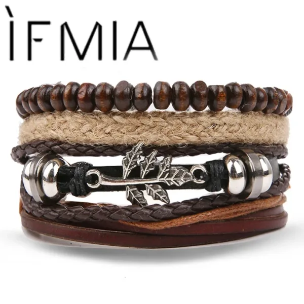 Vintage Multilayer Adjustable Leaf Leather Bracelet - Image 2