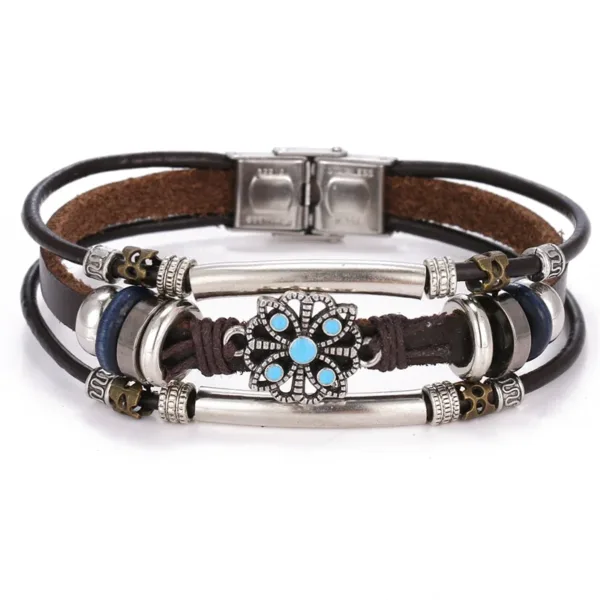 Vintage Multilayered Leather Flower Bracelet