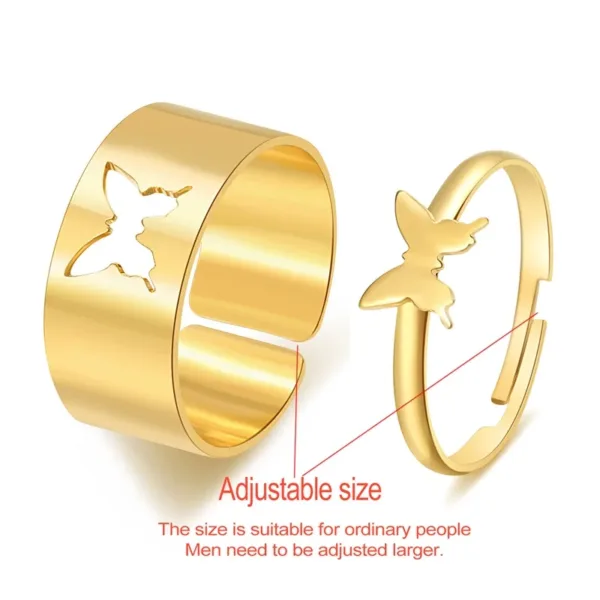 Trendy Butterfly Couple Rings Set for Lovers - Image 6