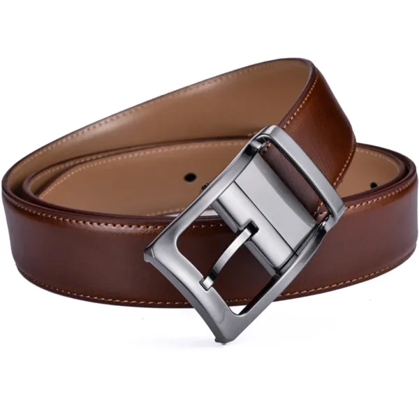 Men's Reversible Leather Dress Belt with Rotating Buckle - Image 4