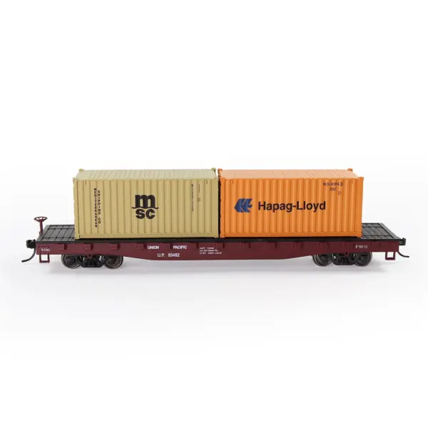 HO Scale 1:87 Flat Car with Shipping Containers - Image 22