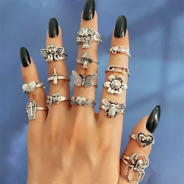 Vintage Gothic Angel Skull Ring for Women