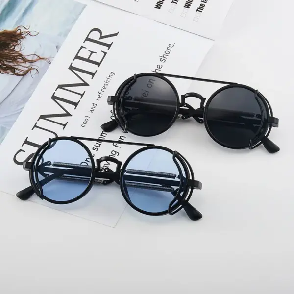 Gothic Steampunk Round Sunglasses for Adults - Image 2