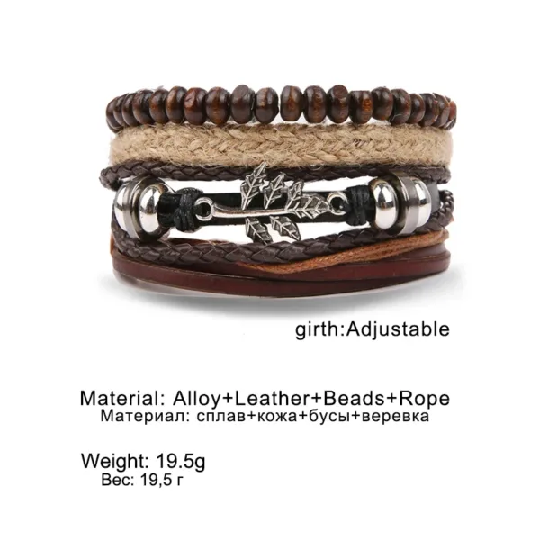 Vintage Multilayer Adjustable Leaf Leather Bracelet - Image 6