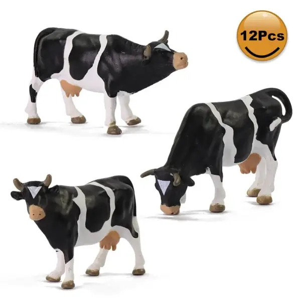 12pcs O Scale Painted PVC Cows 1:43 Models