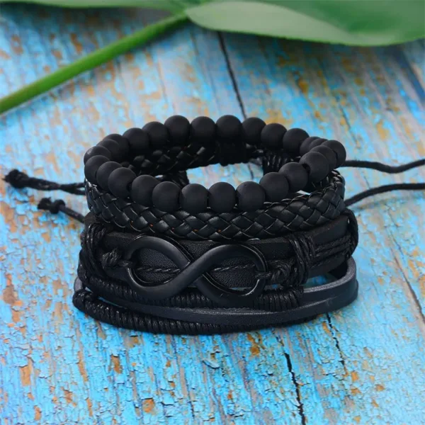 Leather Charm Bracelet with Geometric Design - Image 3