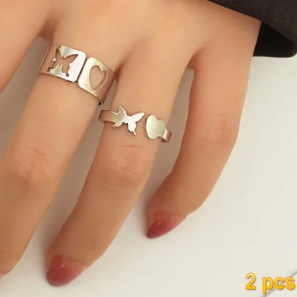 Trendy Butterfly Couple Rings Set for Lovers - Image 35