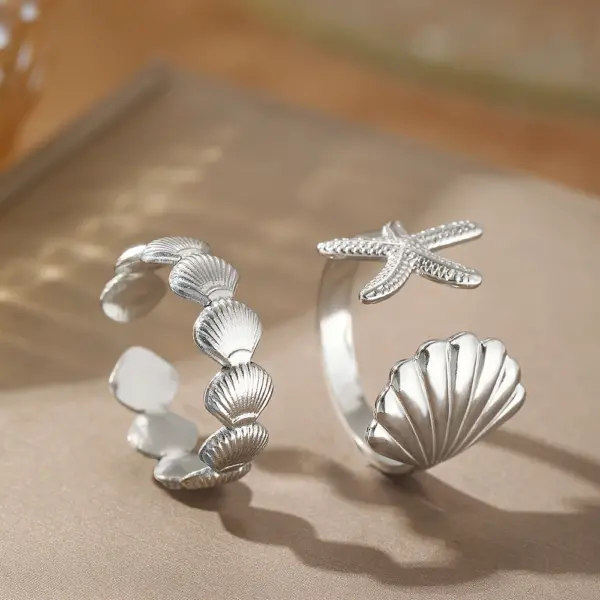 Adjustable Stainless Steel Sea Star Shell Ring - Image 3