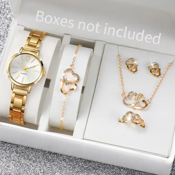 6PCS Women's Gold Jewelry Set with Watch