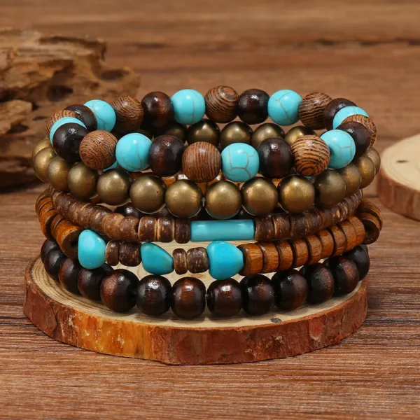 Vintage Wood Beads Charm Bracelets Set - Image 31