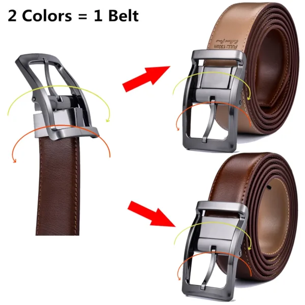 Men's Reversible Leather Dress Belt with Rotating Buckle - Image 2