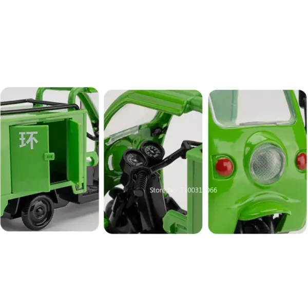 1:32 Green Sanitation Tricycle Diecast Model - Image 3