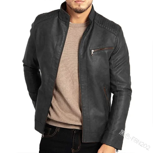 Men's Casual Punk Style Leather Jacket - Image 2