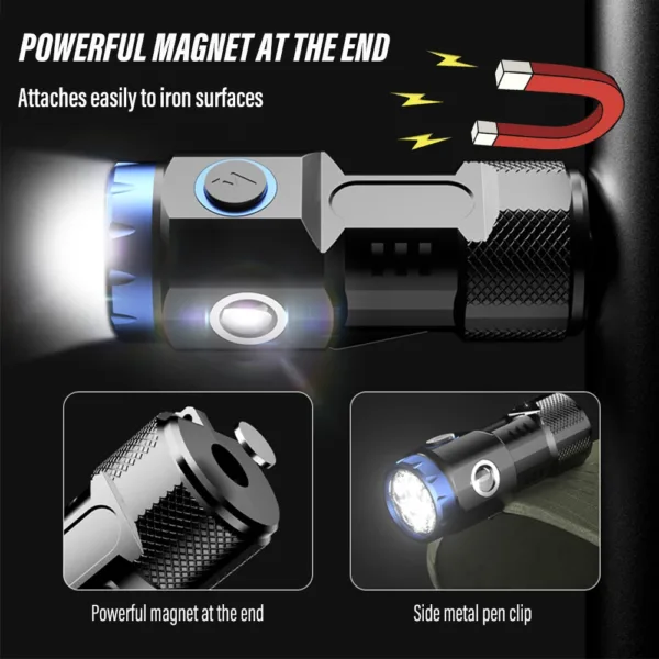 Rechargeable Mini LED Flashlight with Magnet - Image 3