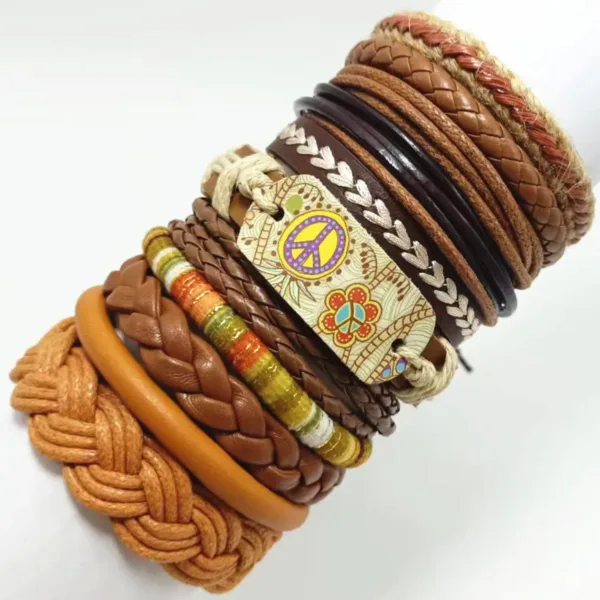 Black Evil Eye 10 Pcs Leather Bracelets Set - Image 19