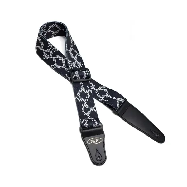 Adjustable Black and White Guitar Strap - Image 5