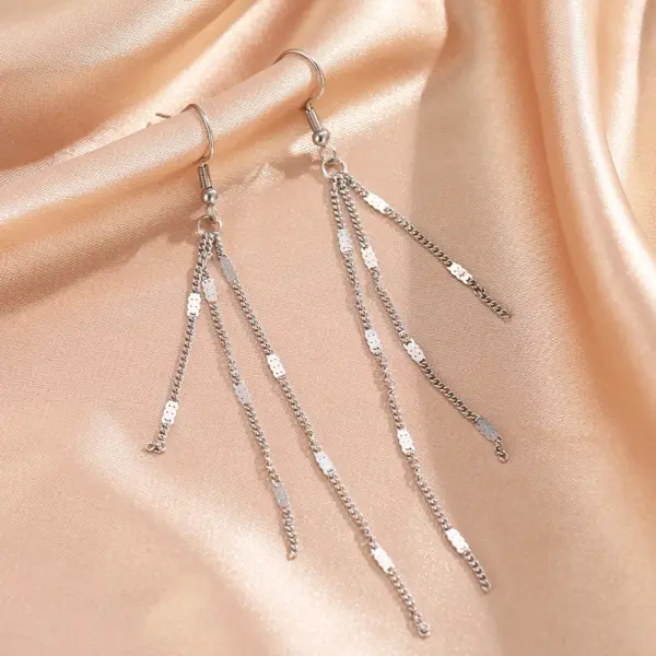 Stainless Steel Long Tassel Dangle Earrings - Image 4