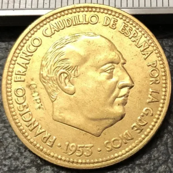 1953 Spain 2.5 Pesetas Bronze Replica Coin - Image 2