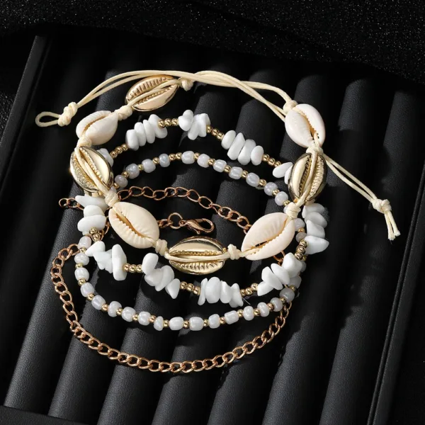 Summer Beach Stone Chain Anklet Set - Image 4