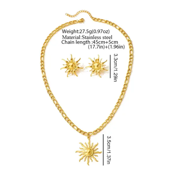 Stainless Steel Sunflower Necklace and Earrings Set - Image 4