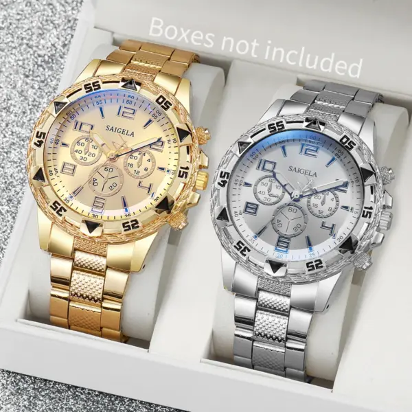 2pcs Men's Quartz Watches Set with Alloy Band - Image 4