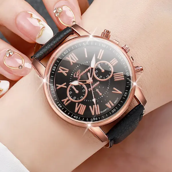 5PCS Women’s Quartz Watches Stylish Leather Bands - Image 3