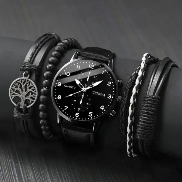 5PCS Men's Quartz Watch and Bracelet Set - Image 2