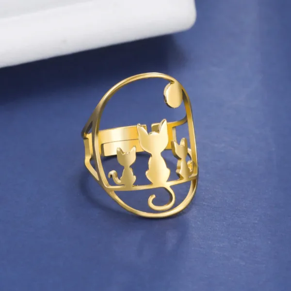 Three Cats Full Moon Adjustable Ring for Women - Image 4