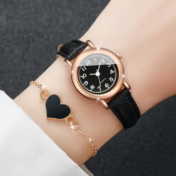 2PCS Women Leather Band Quartz Watch Set - Image 2