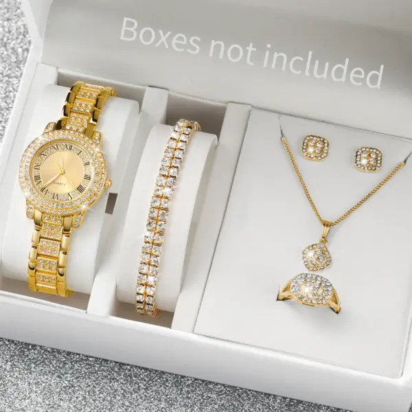 6PC Women's Rhinestone Quartz Watch Set