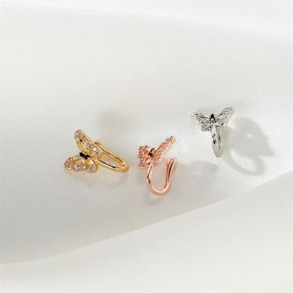 Crystal Butterfly Clip-on Nose Ring Earring - Image 4