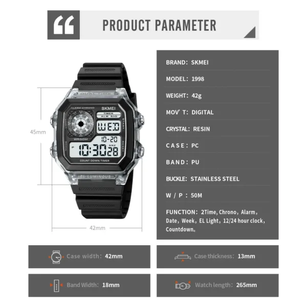 Men's Digital Waterproof Sport Chrono Watch - Image 6