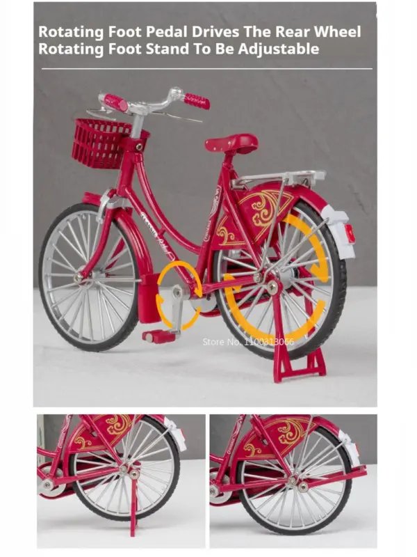1/10 Scale Retro Bicycle Model Toy with Steerable Wheels - Image 3