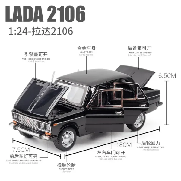 1:24 Metal Lada Retro Sedan Model Car - Image 2