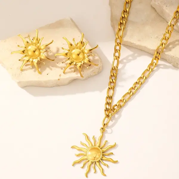 Stainless Steel Sunflower Necklace and Earrings Set - Image 5