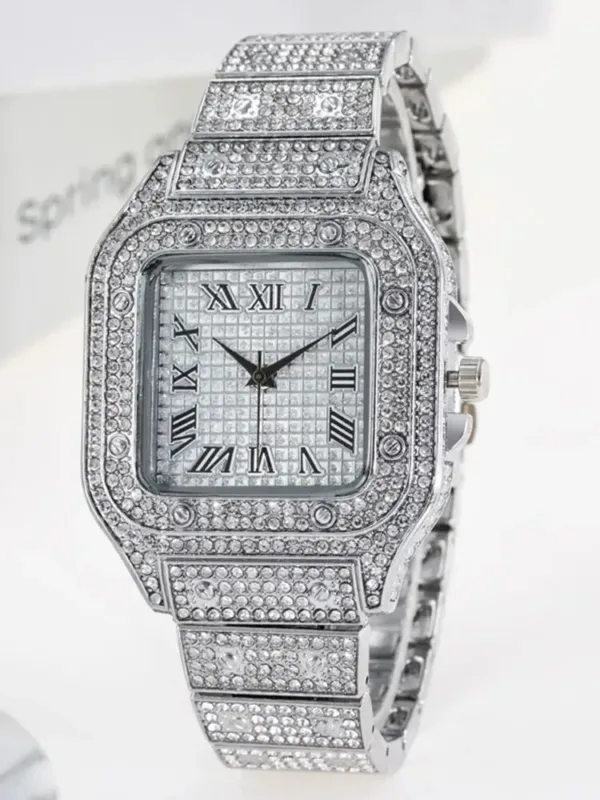 Diamond Silver Quartz Watch for Men - Image 4