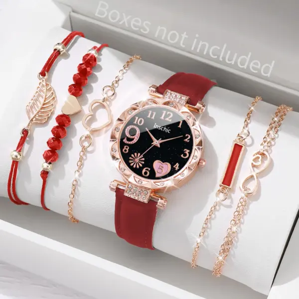 6PCS Women's Heart Dial Quartz Watch Set - Image 3