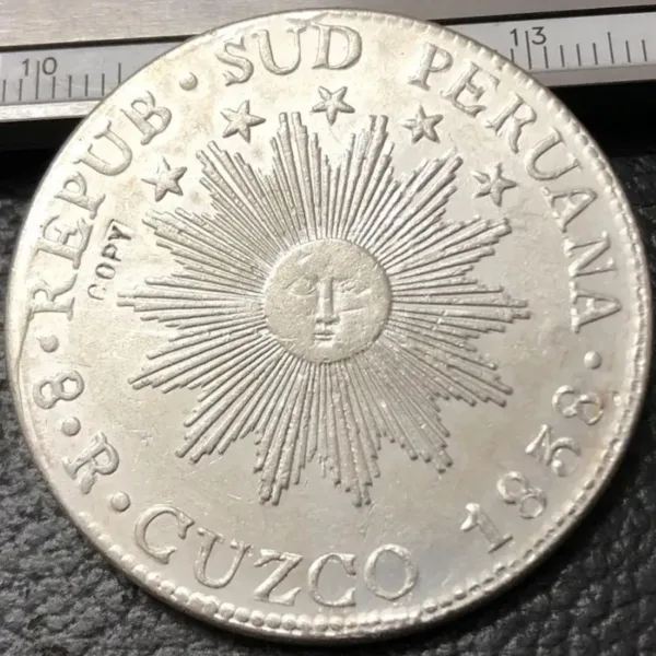 1838 Peru 8 Reales Silver Plated Replica Coin - Image 3