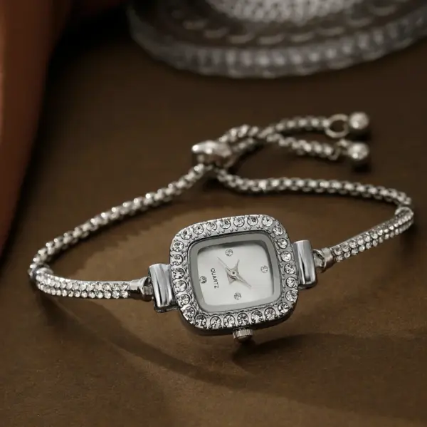 Women's Rhinestone Square Quartz Bracelet Watch - Image 5