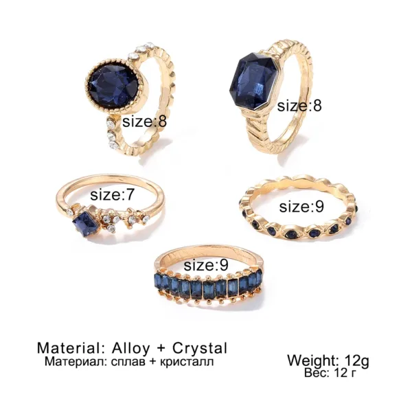 Bohemian Blue Crystal Rings Set for Women - Image 6