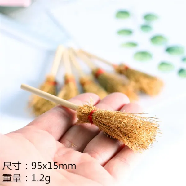 6Pcs Mini Straw Brooms with Red Rope - Image 4